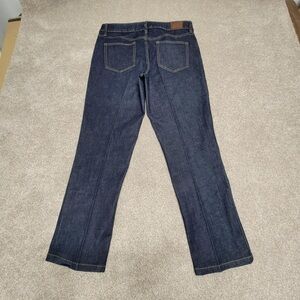 Lands End mid rise straight jeans womens sz 14 dark wash stretch blue jeans